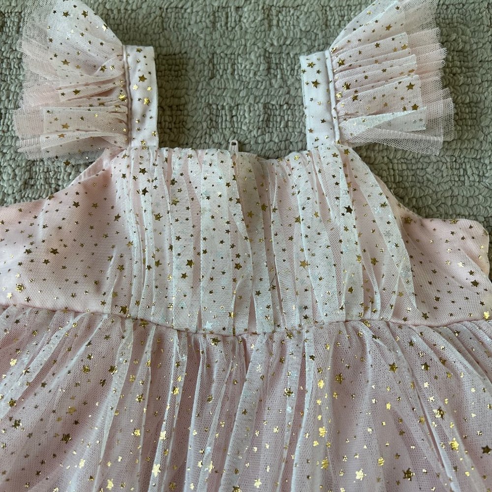 Popatu Girls Pink Flutter Sleeve Dress w/ Sequins - 3T - Picture 2 of 5
